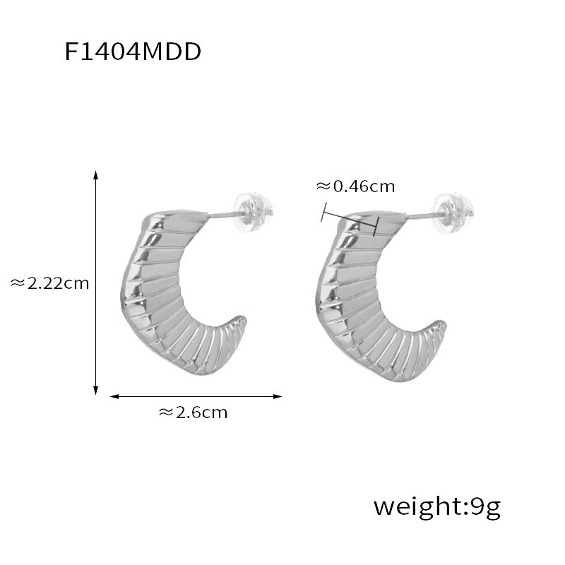 B廠【F1401-4】新款法式復古時尚牛角螺紋耳針耳環女士簡約金屬設計鈦鋼鍍金耳扣 24.03-1