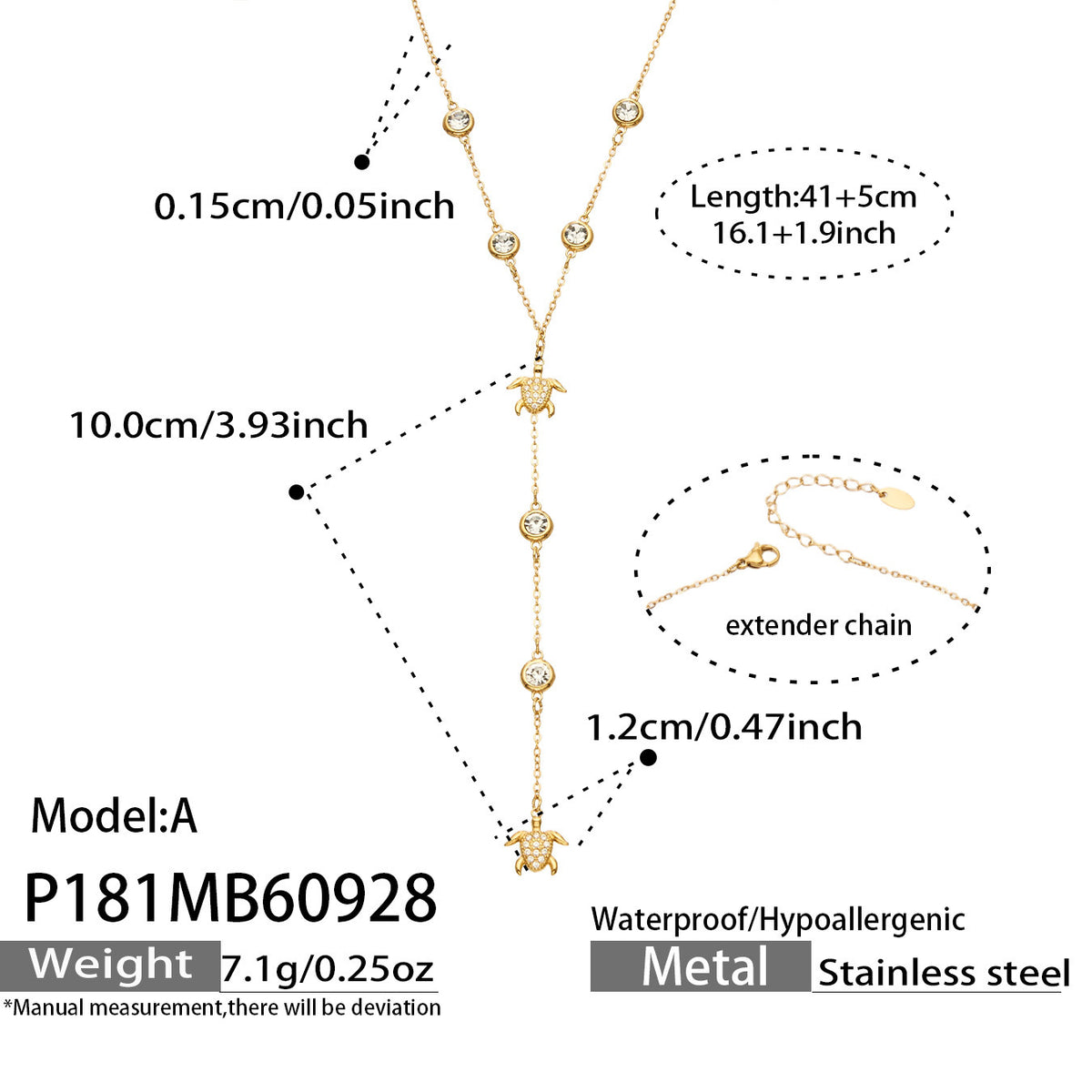 B廠【P181】 不鏽鋼鍍18K金烏龜愛心多吊墜Y字項鍊鎖骨鍊

 26.10-1