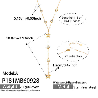 B廠【P181】 不鏽鋼鍍18K金烏龜愛心多吊墜Y字項鍊鎖骨鍊

 26.10-1