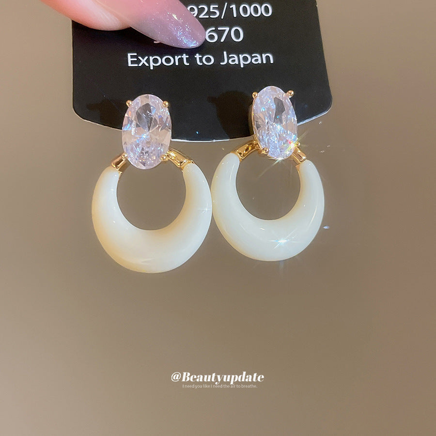 A廠【WE4245】18k真金電鍍925銀針鋯石樹脂圓形吊墜耳環百搭耳環輕奢高級感耳飾女
 25.10-3