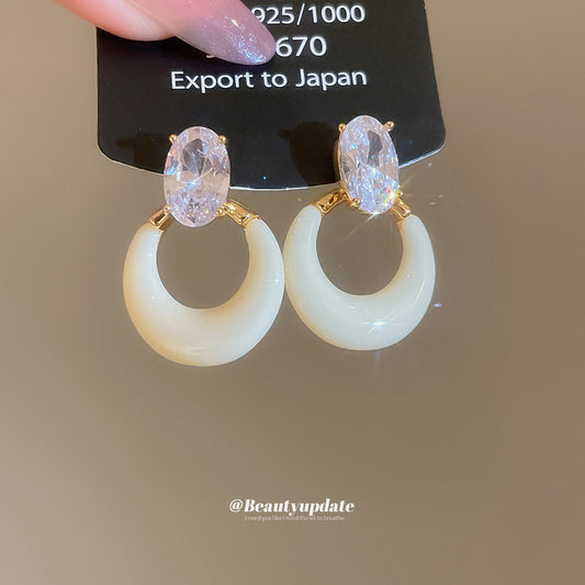 A廠【WE4245】18k真金電鍍925銀針鋯石樹脂圓形吊墜耳環百搭耳環輕奢高級感耳飾女
 25.10-3