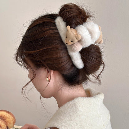 C廠【Y996】可愛毛絨小熊大號抓夾女2025新款高級感秋冬後腦勺髮夾鯊魚夾髮飾
 26.01-1