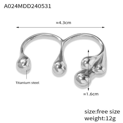 B廠【A024】歐美跨境熱賣創意水滴雙指頭開口戒指鈦鋼鍍18K金個性保色指環女 24.06-1