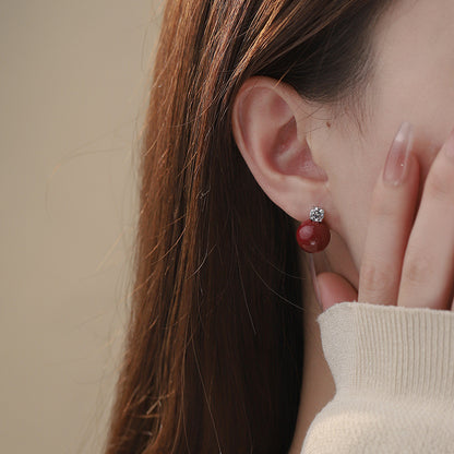 D廠【YC8130E】S999足銀紫金砂鋯石耳環春季新款中式簡約風圓形小眾耳飾 25.02-2