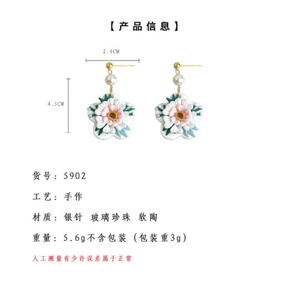 A廠【5902】手工軟陶立體花朵耳環！清新甜美景區度假風桃花耳飾新款飾品 25.05-1