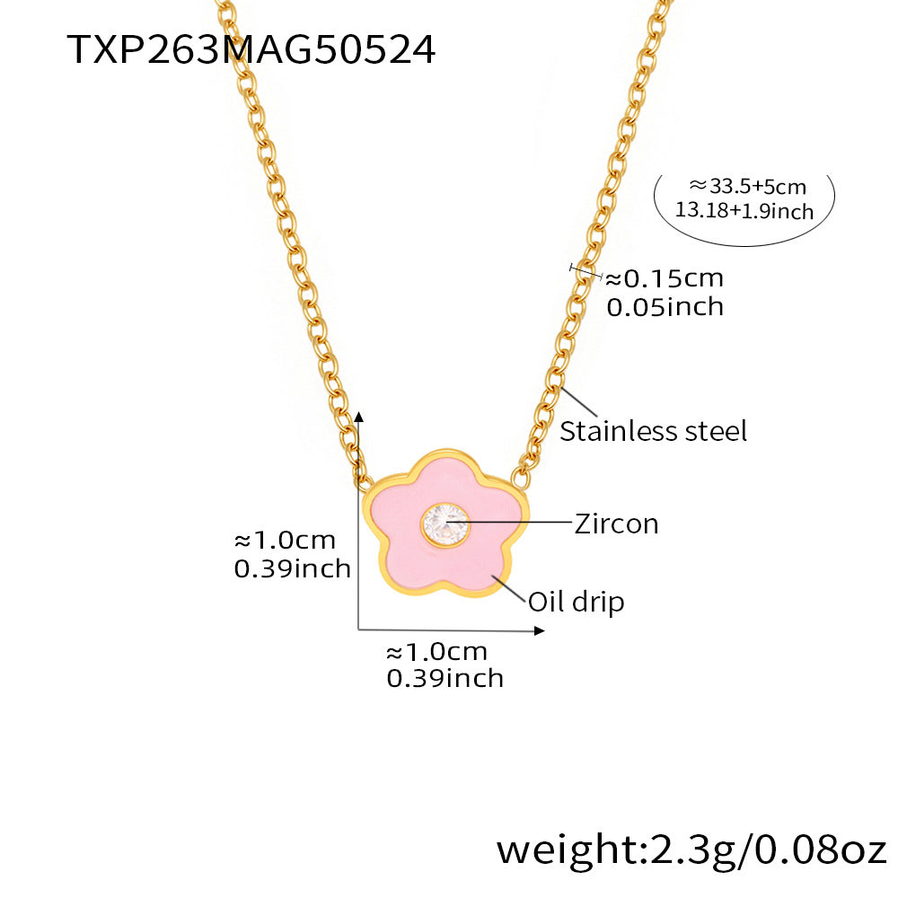 B廠【TXP263】新款不鏽鋼兒童飾品小眾可愛設計感花滴油鑲鋯石首飾套裝 25.05-5
