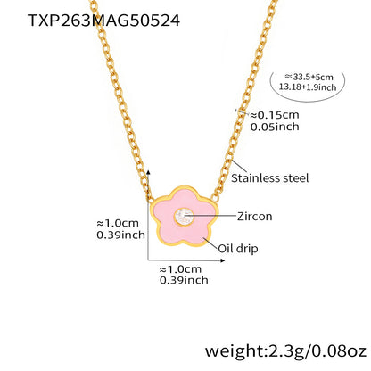 B廠【TXP263】新款不鏽鋼兒童飾品小眾可愛設計感花滴油鑲鋯石首飾套裝 25.05-5