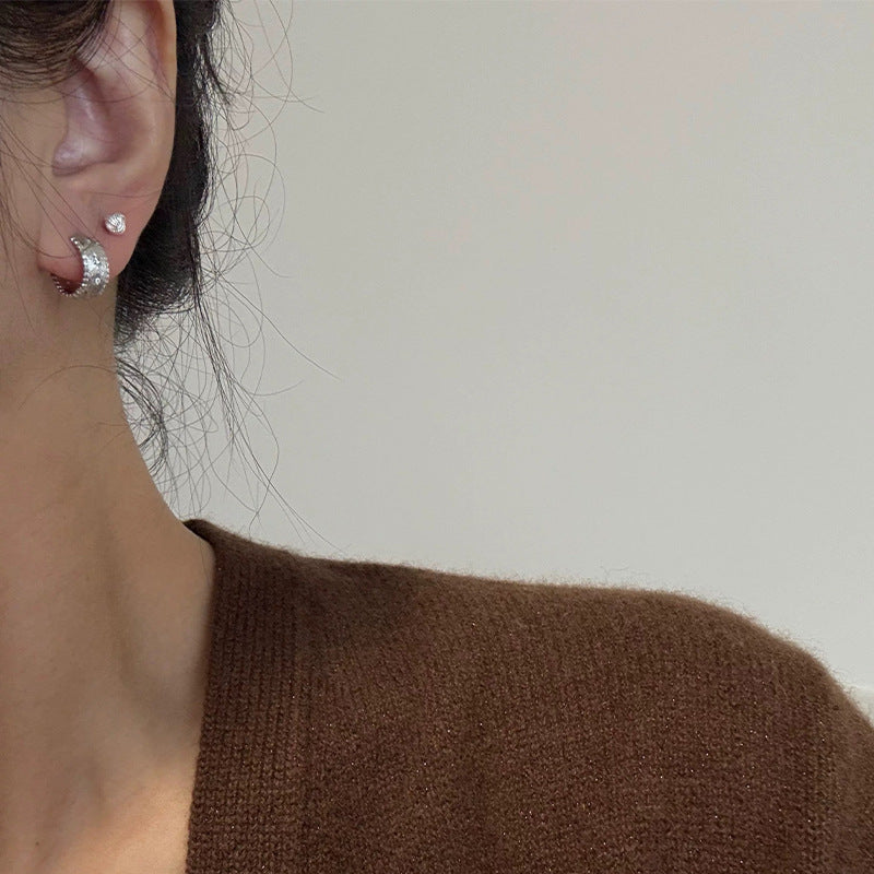 E廠【DQ11215E】S925純銀拉絲霧面耳扣星芒鋯石耳環女輕奢高級感通勤氣質耳飾
 25.10-3