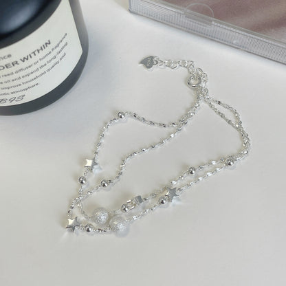 E廠【DQ0156S】S925純銀簡約ins雙層星星手鍊女輕奢小眾磨砂圓珠高級感手飾 25.06-2