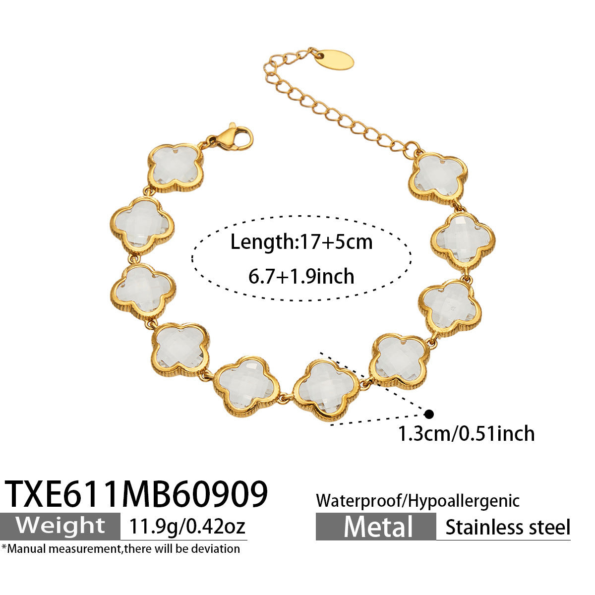 B廠【TXP611】謎麗港風顯貴四葉花不鏽鋼鍍金紅玻璃簡約小眾項鍊手鍊耳飾飾品女
 26.09-3