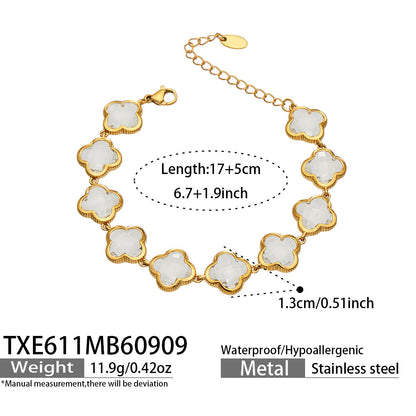 B廠【TXP611】謎麗港風顯貴四葉花不鏽鋼鍍金紅玻璃簡約小眾項鍊手鍊耳飾飾品女
 26.09-3