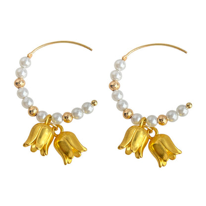 A廠【4743】法式霧面鈴蘭花手作設計感鍍14K霧面小眾設計師耳環耳環 25.01-3