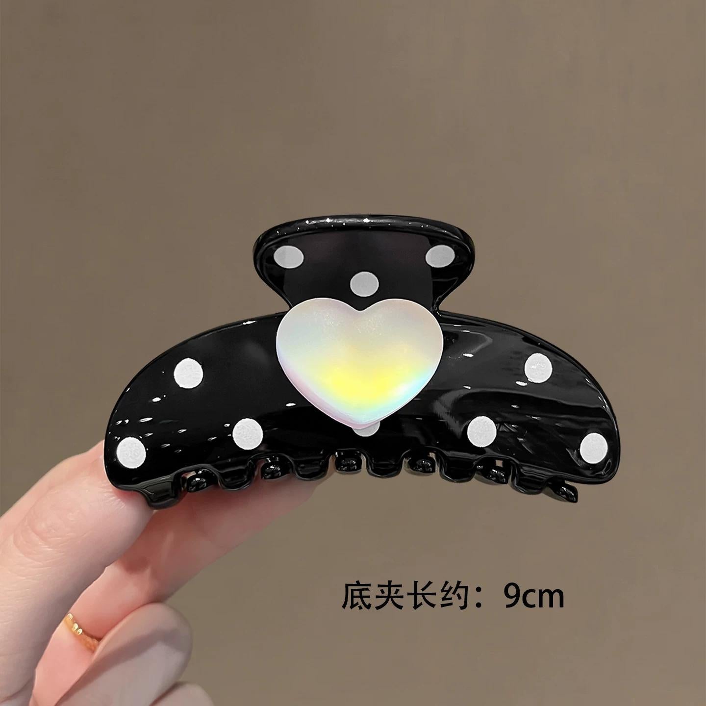 C廠【X507】波點鐳射磨砂愛心抓夾韓系時尚高級感後腦勺盤髮神器半扎鯊魚夾女
 26.06-4