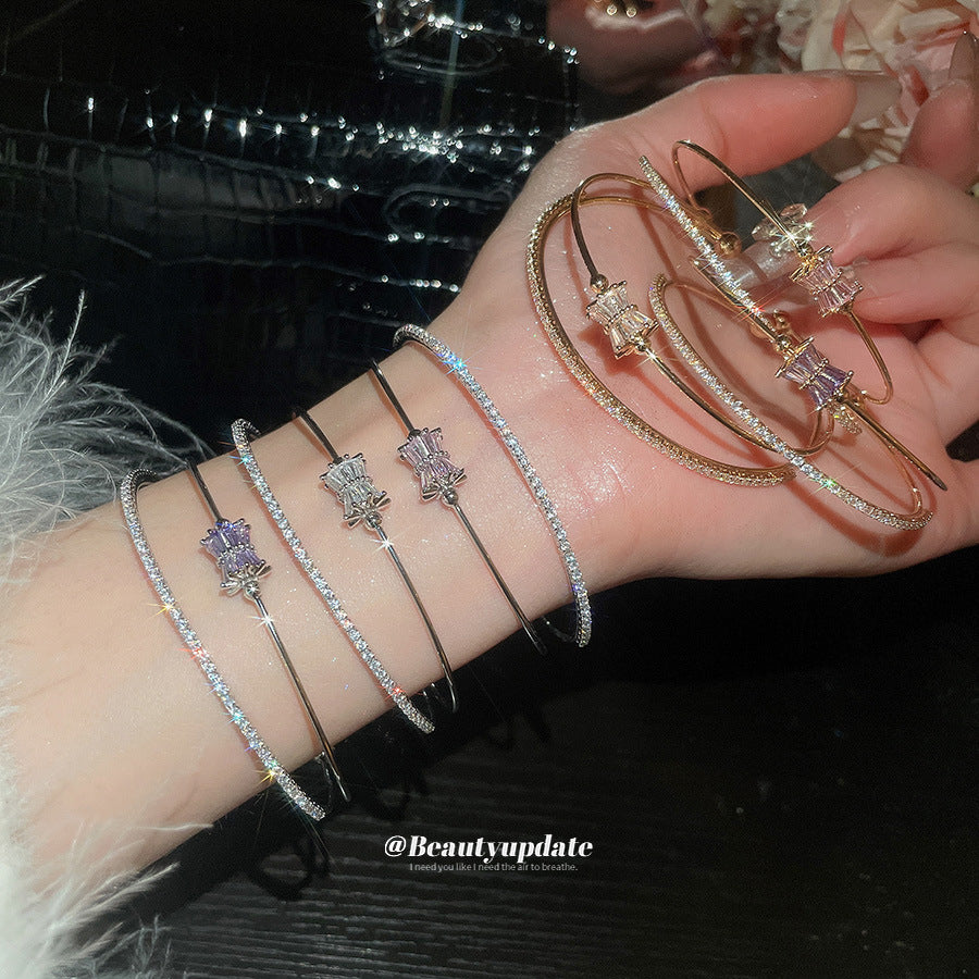 A廠【HB4895】新款簡約鋯石圓形開口手鐲休閒時尚日常百搭手環輕奢高級感手飾女
 25.11-1