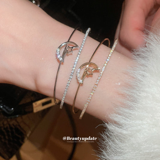 A廠【HB4630】超閃鋯石月亮雙層開口手鐲時尚簡約百搭氣質手環輕奢高級感手飾女
 25.10-1