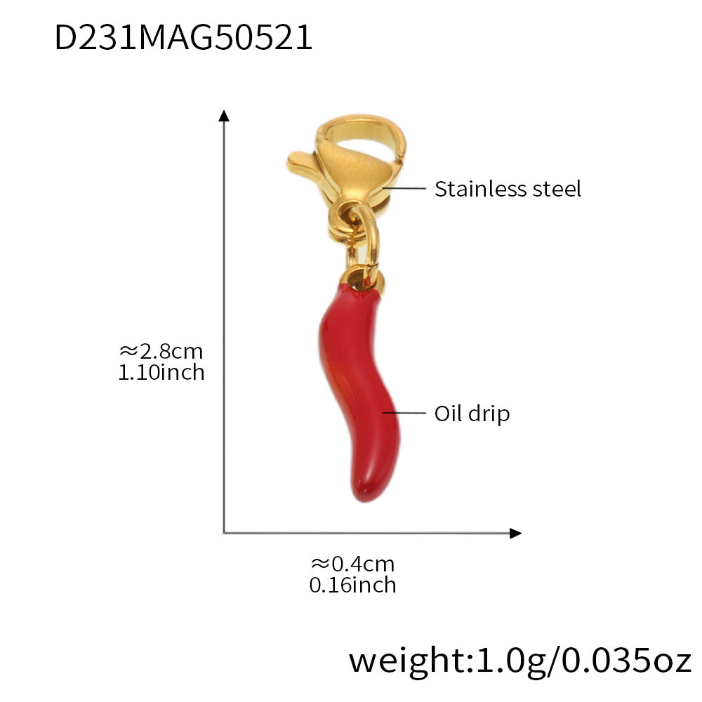 B廠【TXP266】不銹鋼材質紅辣椒四葉花吊墜項鍊手鍊套裝DIY鍍18k金不掉色 25.06-1
