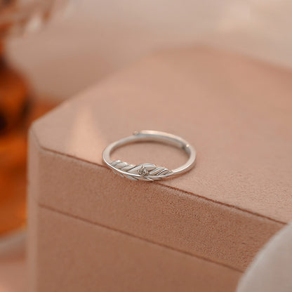 D廠【YC3138R】S925純銀羽毛鑲鑽戒指獨特氣質文藝簡約清新開口戒手飾 25.02-4