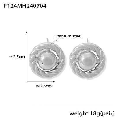 B廠【F124】韓國跨國復古小眾個性麻花造型耳環幾何圓牌鏤空設計鈦鋼鍍金耳環 24.07-2