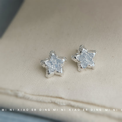 A廠【6139】藍色冰晶~清新甜美五角星925銀針液態耳環女氣質優雅夏日爆款耳飾 25.05-5