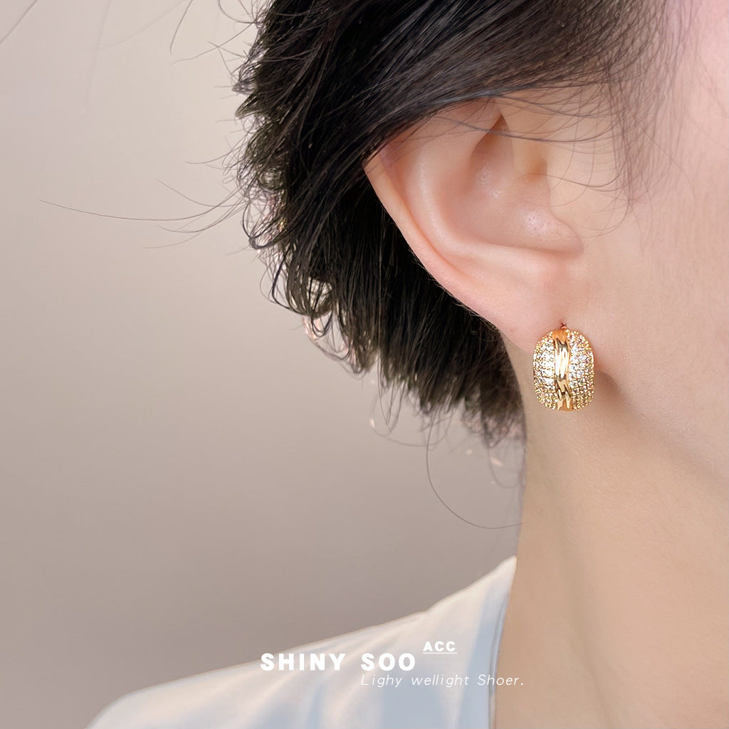 C廠【6992】老錢風滿鋯實物很閃時尚高級感925銀針簡約通勤百搭幾何耳環 耳飾
 25.11-1