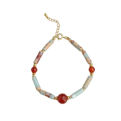 A廠【S207】全新中式天然石紅瑪瑙壽山石原創設計師款手工手鍊文藝新手飾 25.03-4