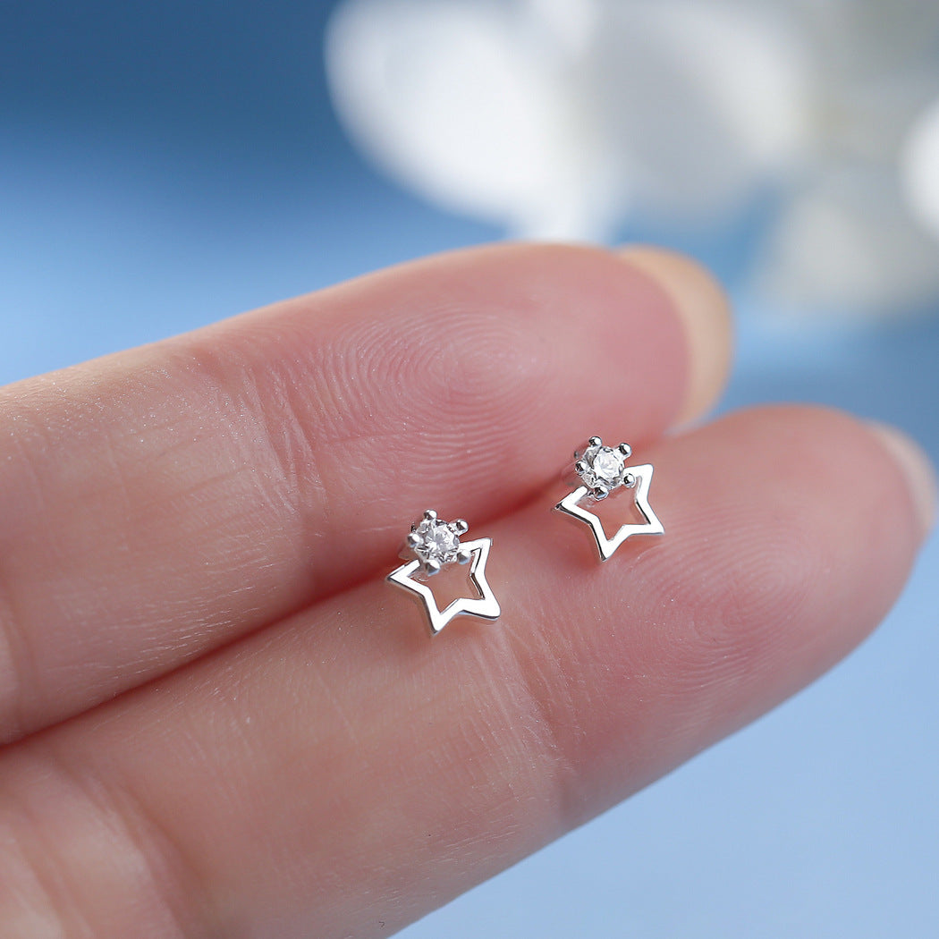 E廠【XDQ11362E】小眾設計感S999純銀星星閃鑽耳環女簡約鏤空五角星百搭耳飾品
 25.12-1