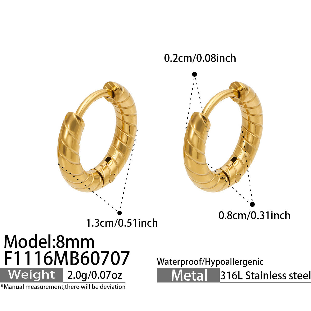 B廠【F1116】歐美新款螺旋紋路不鏽鋼鍍18k金 C型耳圈時尚輕奢女耳飾飾品耳環 26.07-2