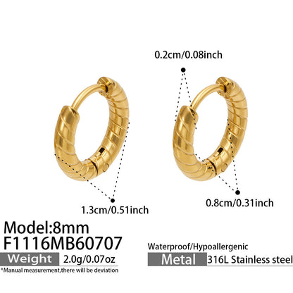 B廠【F1116】歐美新款螺旋紋路不鏽鋼鍍18k金 C型耳圈時尚輕奢女耳飾飾品耳環 26.07-2