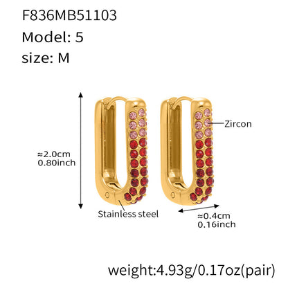 B廠【F836】跨國新款彩色5A鋯石長款U型耳扣耳圈不鏽鋼鍍18k真金不掉色
 25.11-2
