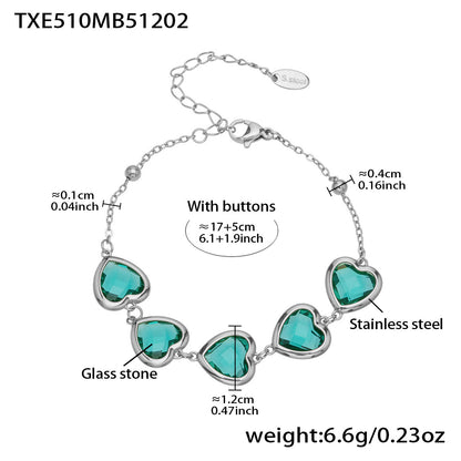 B廠【TXP510】不鏽鋼愛心切麵包邊玻璃石鋼珠項鍊手鍊耳環組鍍18k真金不掉色
 25.12-2