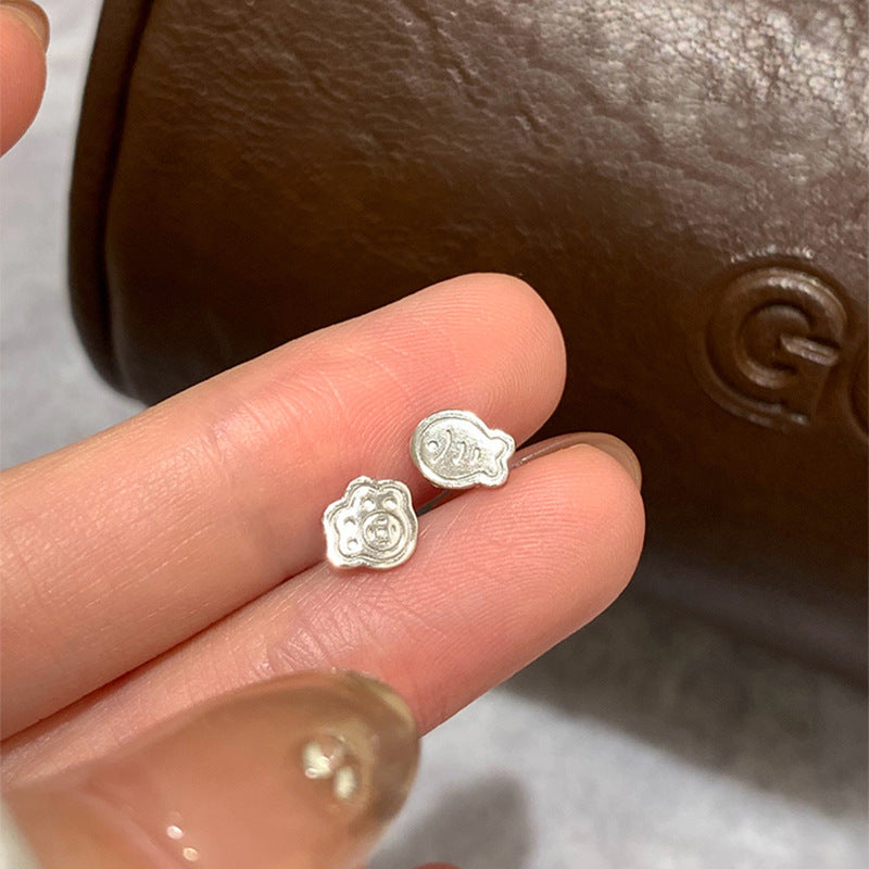 F廠【XDQ10996E】S999純銀簡約貓爪小魚不對稱耳環女甜美可愛日常通勤耳環百搭
 25.11-2