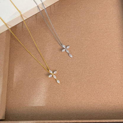 E廠【XDQ0337N】S925純銀日韓精緻菱形鋯石十字架項鍊女復古精緻ins鎖骨鏈潮
 26.01-1