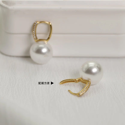 E廠【DQ10765E】S925純銀法式輕奢正圓仿珍珠耳扣女高級感微鑲經典百搭耳環潮
 25.09-3