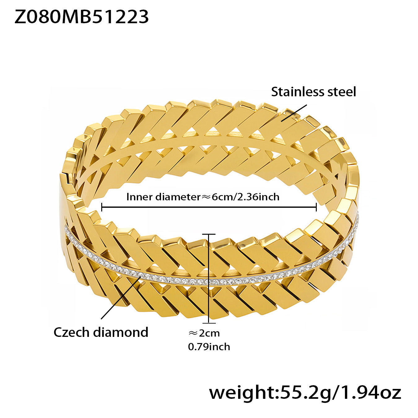 B廠【Z054】不鏽鋼幾何菱形鑲嵌鋯石卡扣手鐲組合INS風個性輕奢手飾鍍18k真金
 26.01-1
