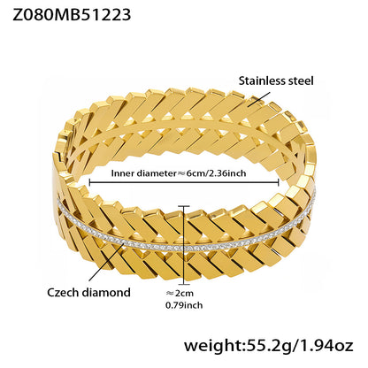 B廠【Z054】不鏽鋼幾何菱形鑲嵌鋯石卡扣手鐲組合INS風個性輕奢手飾鍍18k真金
 26.01-1