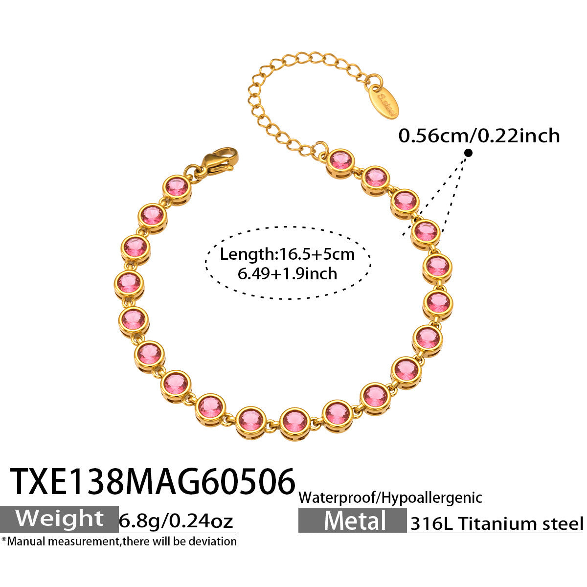 B廠【TXP138】chic奢華5A圓彩鋯石拼接項鍊手鍊套組不鏽鋼鍍18k金精緻時尚飾品
 26.05-2