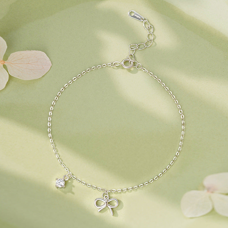 E廠【YC4519SL】足銀S999甜美蝴蝶結鋯石手鍊女文藝優雅秋冬氣質小眾閨蜜手飾
 25.11-2