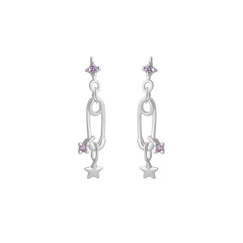 F廠【XDQ10840E】S925純銀韓版簡約星星回形針耳環女精緻小清新鋯石別針耳飾潮
 25.10-5