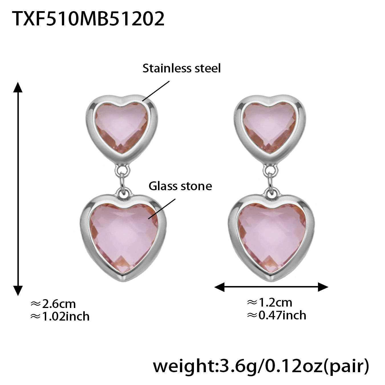 B廠【TXP510】不鏽鋼愛心切麵包邊玻璃石鋼珠項鍊手鍊耳環組鍍18k真金不掉色
 25.12-2