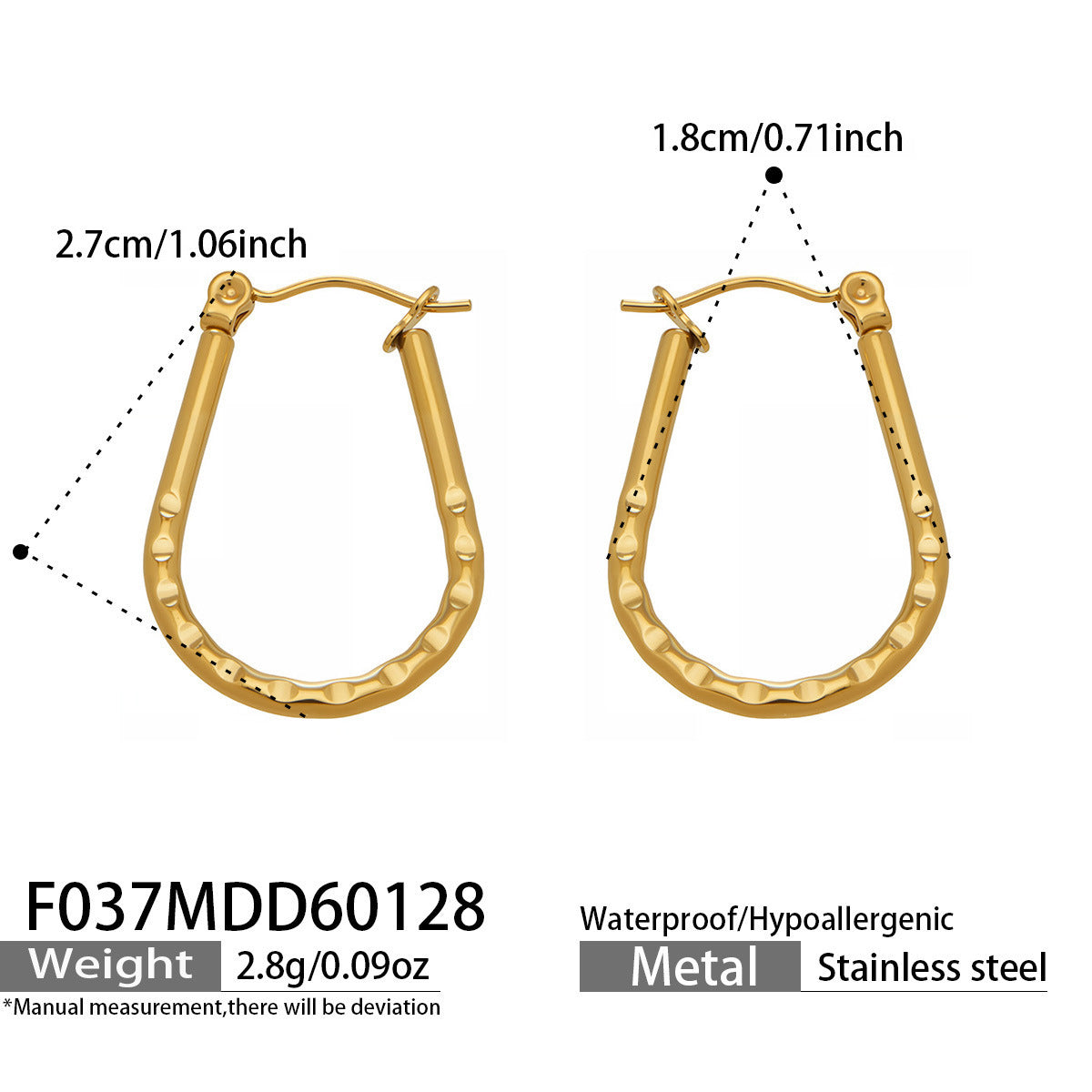 B廠【F037】ins小眾個性設計時尚U型壓花耳環歐美簡約氣質耳環不鏽鋼鍍18k金
 26.02-1