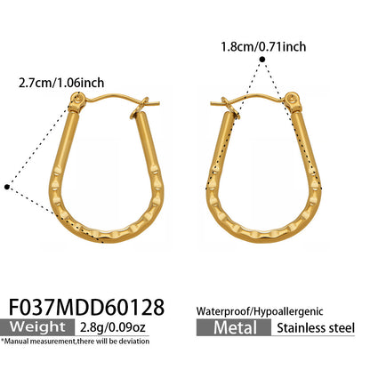 B廠【F037】ins小眾個性設計時尚U型壓花耳環歐美簡約氣質耳環不鏽鋼鍍18k金
 26.02-1
