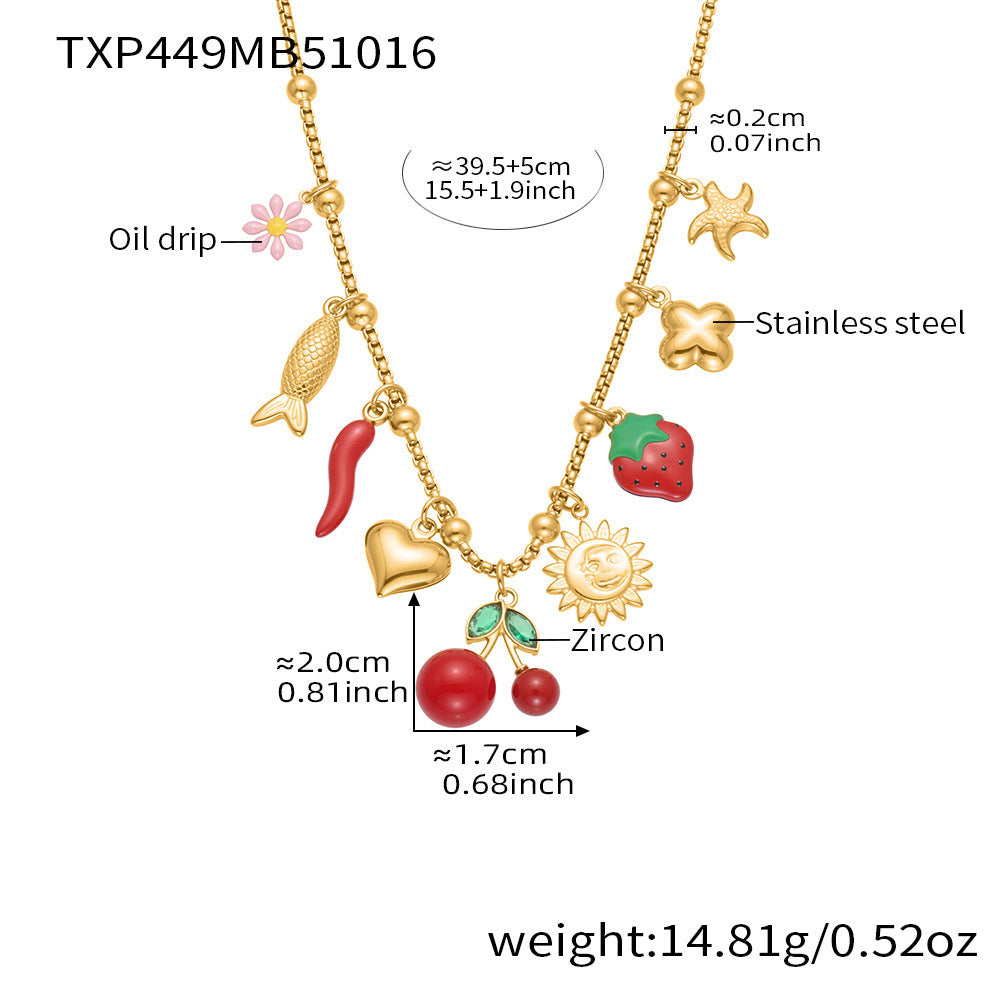 B廠【TXP449】櫻桃滴油小菊花手鍊項鍊diy不鏽鋼鍍18K金歐美百搭珠寶首飾
 25.10-4