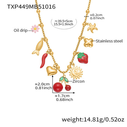 B廠【TXP449】櫻桃滴油小菊花手鍊項鍊diy不鏽鋼鍍18K金歐美百搭珠寶首飾
 25.10-4