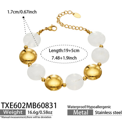 B廠【TXP602】跨境時尚復古鈦鋼樹脂圓珠女個性設計感氣質手鍊鎖骨鏈套裝 26.09-1