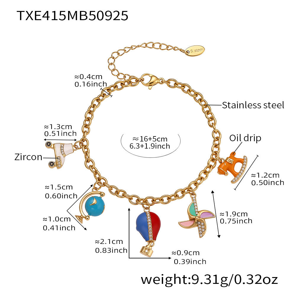 B廠【TXP415】新款飾品不鏽鋼滴油鋯石DIY多配件吊墜手鍊項鍊套組不掉色
 25.10-1