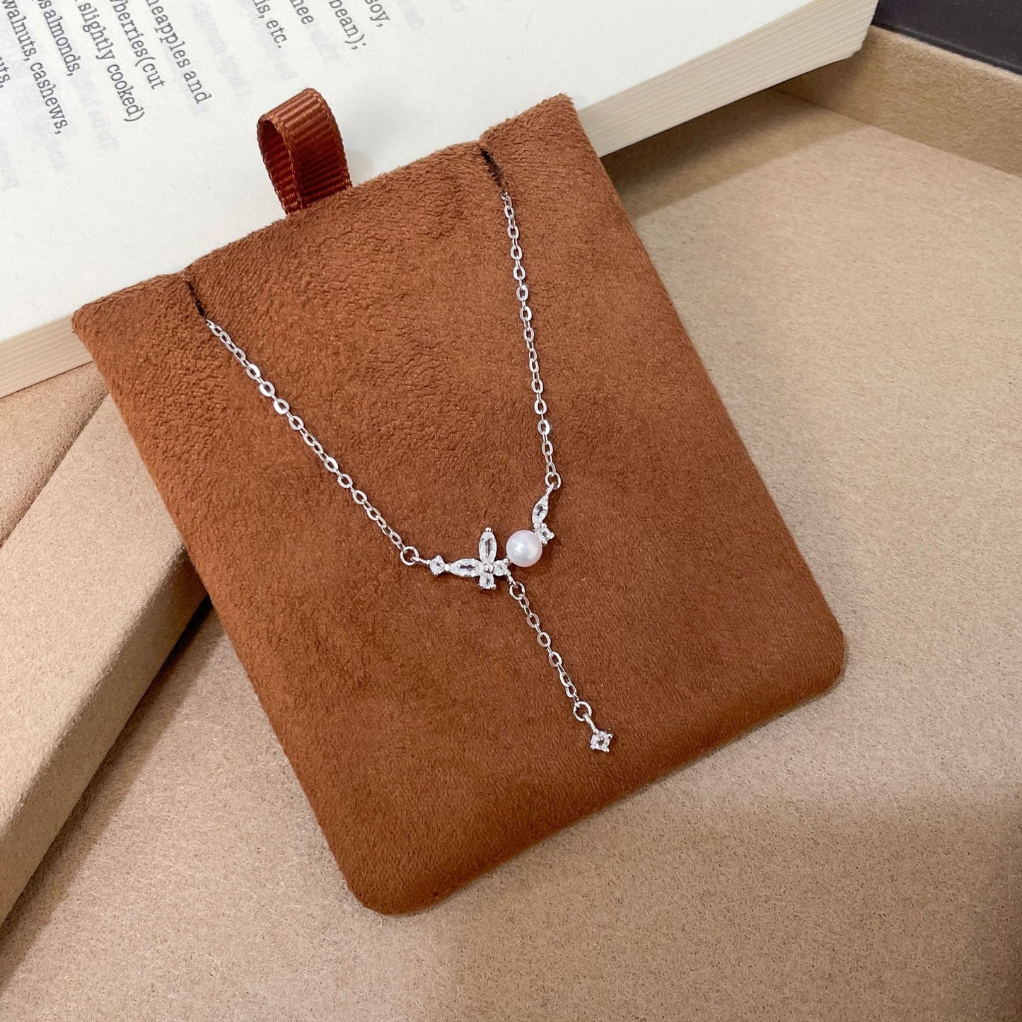 E廠【XDQ0675N】S999純銀韓版時尚天然淡水珍珠蝴蝶項鍊女精緻流蘇鎖骨鍊ins
 26.03-1