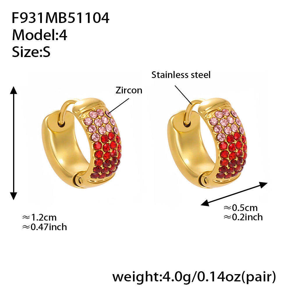 B廠【F931】彩色鋯石拼色圓圈耳環大中小尺寸耳扣不銹鋼鍍18k真金飾品
 25.11-2