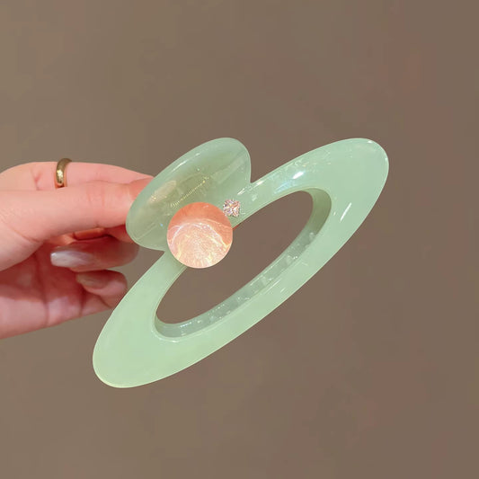 C廠【X5】高品質透綠鏤空橢圓抓夾冰透圓珠盤髮夾新款氣質後腦勺鯊魚夾髮飾
 26.03-2
