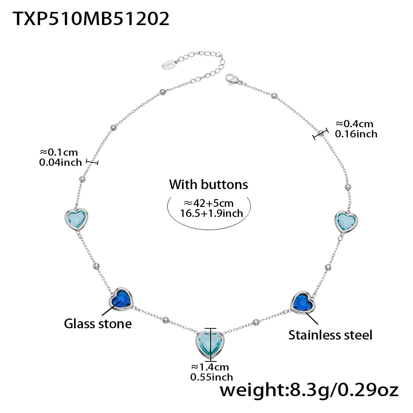 B廠【TXP510】不鏽鋼愛心切麵包邊玻璃石鋼珠項鍊手鍊耳環組鍍18k真金不掉色
 25.12-2