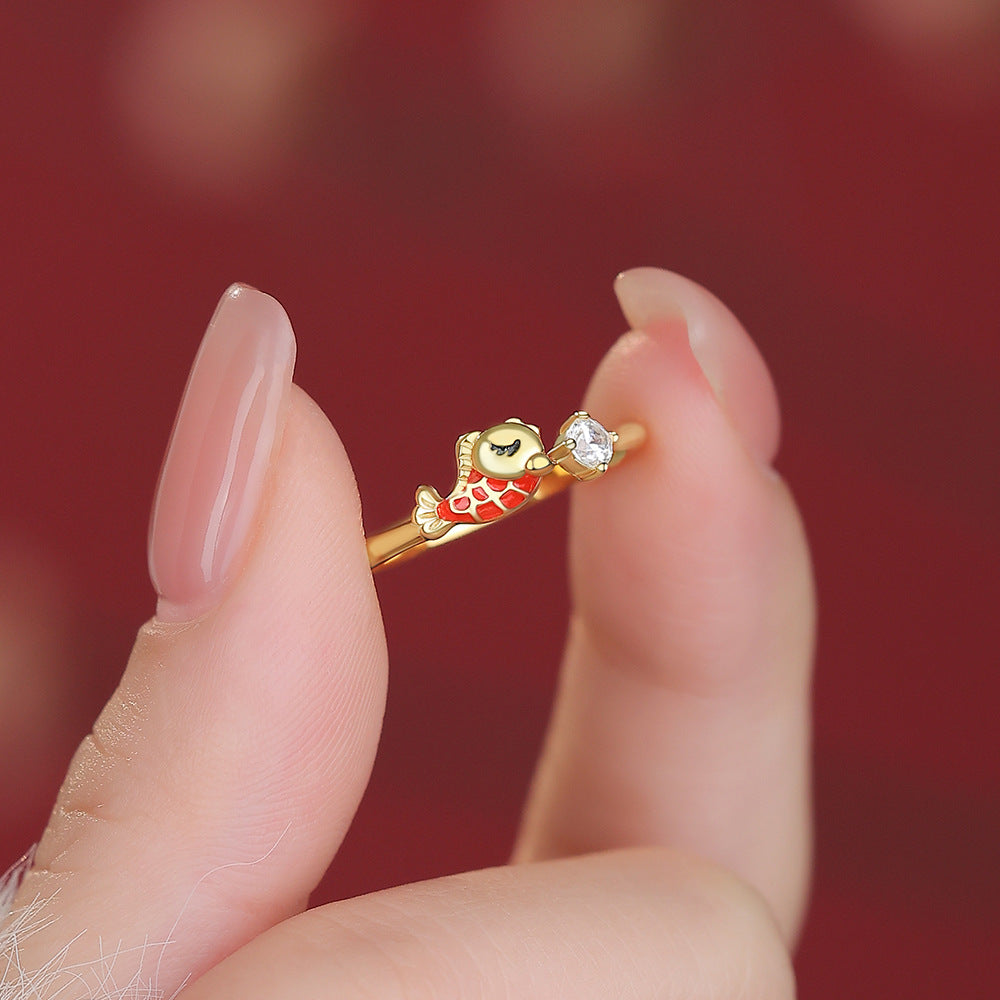 D廠【YC5239R】原創足銀S999錦鯉鋯石戒指上岸好運國潮復古國風精美小眾手飾
 26.01-1